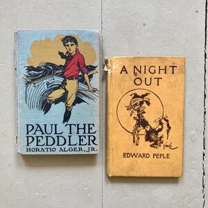 2 Antique Books Paul the Peddler A Night Out Dog Great Covers Adventure Fiction